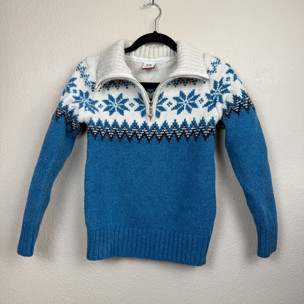 Dale of Norway Wool 1/4 Zip Nordic Snowflake Teal Winter Chalet Sweater L *Read